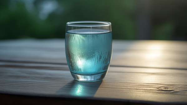 blue color water in the cup